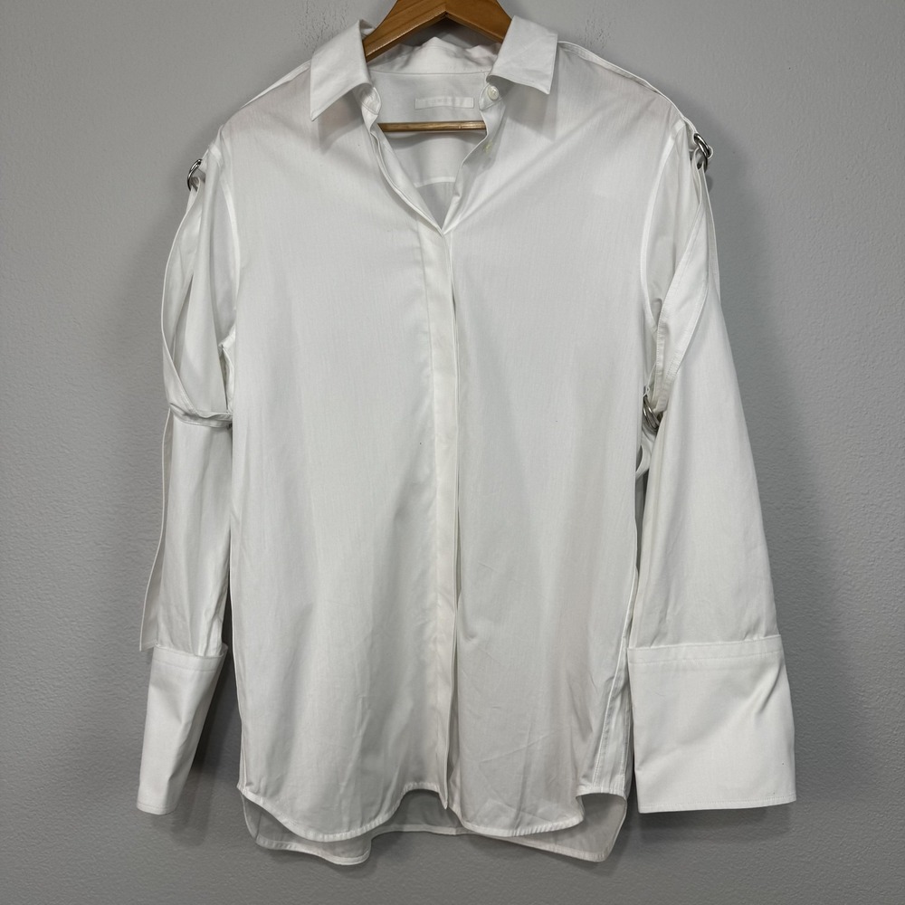 Helmut Lang Shirt Womens Medium White Italian Poplin D-Ring Strap K06HW510
